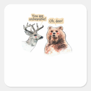 Bear And Deer Conversation Funny Wildlife Design  Square Sticker