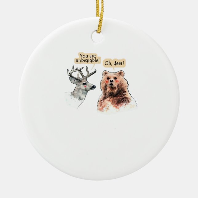 Bear And Deer Conversation Funny Wildlife Ornament (Front)