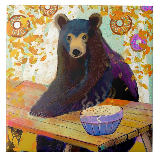 Bear and Doughnuts Ceramic Kitchen Tile (Front)