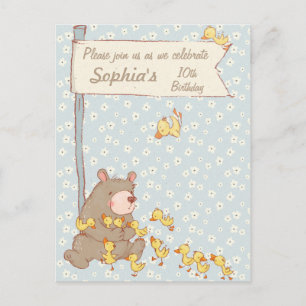 Bear and Ducklings Children Birthday Invitation