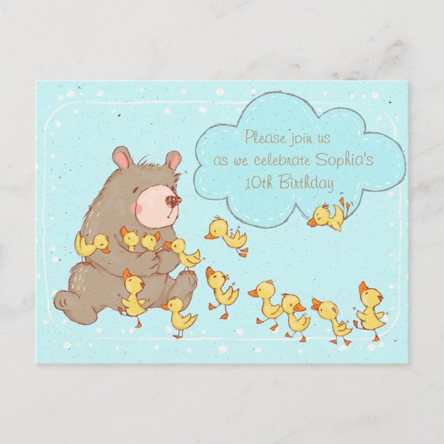 Bear and Ducklings Children Birthday Invitation (Front)
