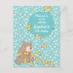 Bear and Ducklings Children Birthday Invitation