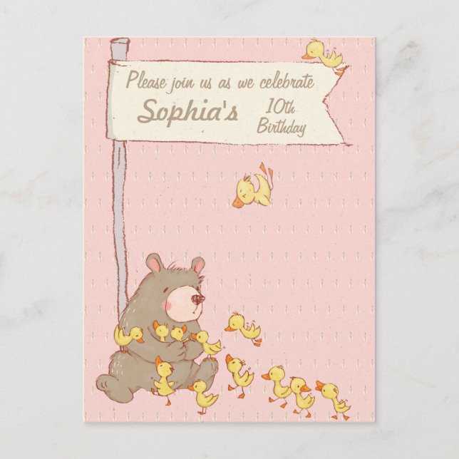 Bear and Ducklings Children Birthday Invitation (Front)