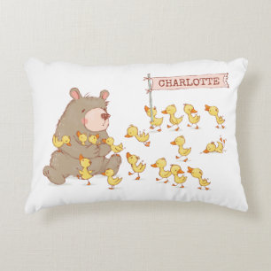 Bear and Ducks with White Background Accent Pillow
