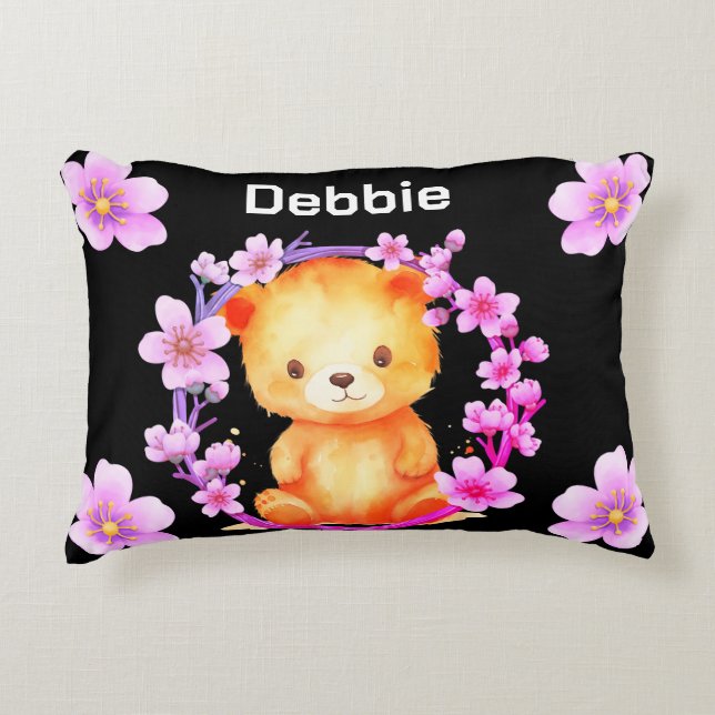 bear and flowers accent pillow (Front)