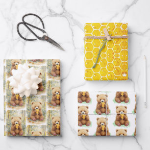  Bear and Honey Baby Shower Wrapping Paper Sheet