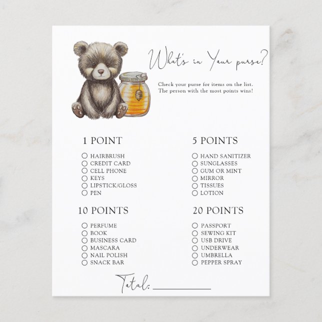 Bear and honey - Whats in your purse game (Front)