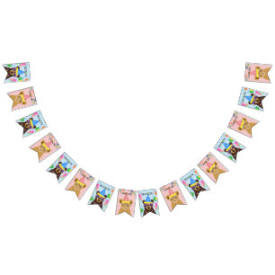 Bear and Lion Cub Blue-Pink Personalized Name Bunting Flags