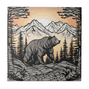 Bear and Nature Mountain Landscape  Tile
