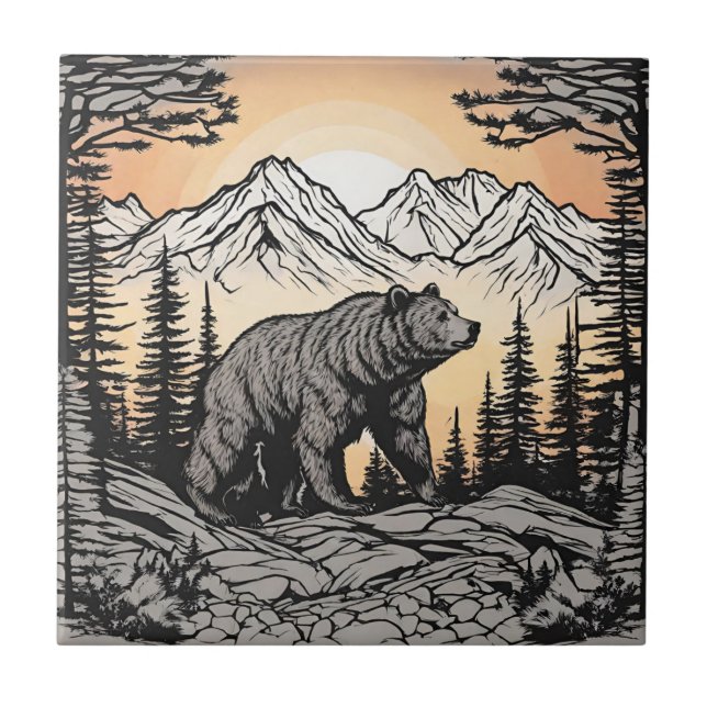 Bear and Nature Mountain Landscape  Tile (Front)