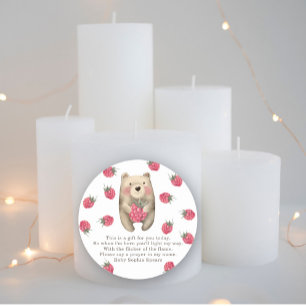 Bear and raspberries - prayer candle label