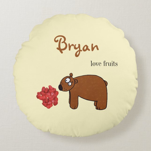 Bear and raspberry  round pillow (Front)