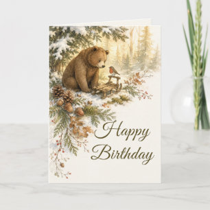Bear and Robin Snowy Woodland Birthday Friends Card