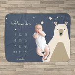 Bear and Stars Milestone Baby Blanket<br><div class="desc">Cute minimalist illustration of a bear and stars. Document your baby’s milestones with this monthly growth tracker blanket. To change the background colour or layout of the design,  simply click “customize further”.</div>