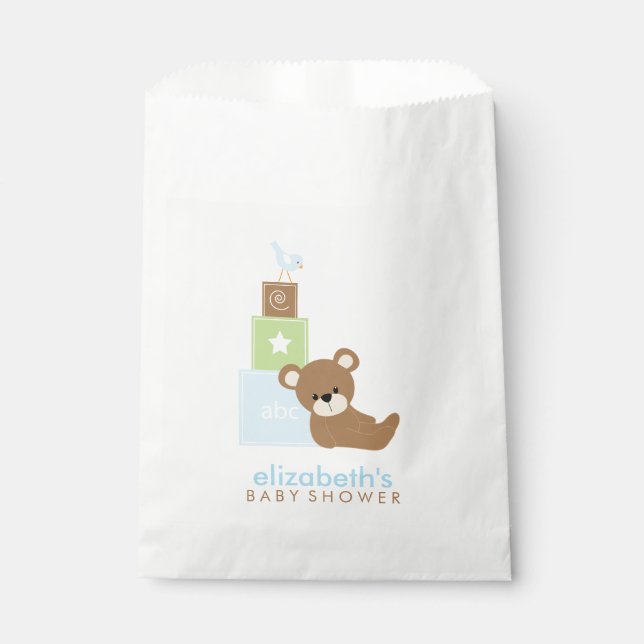 Bear and Toy Blocks Boy Baby Shower Favour Bag (Front)