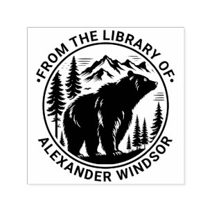 Bear and Trees Silhouette #2 Library Book Name Self-inking Stamp