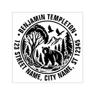 Bear and Trees Silhouette #3 Name Return Address Self-inking Stamp