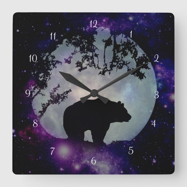 Bear and Universe Native American Wildlife Square Wall Clock (Front)