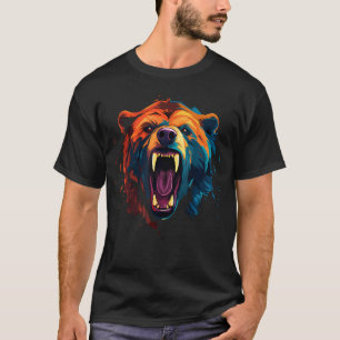 Bear Angry Grizzly Bear Colourful Hiking Camping C T-Shirt