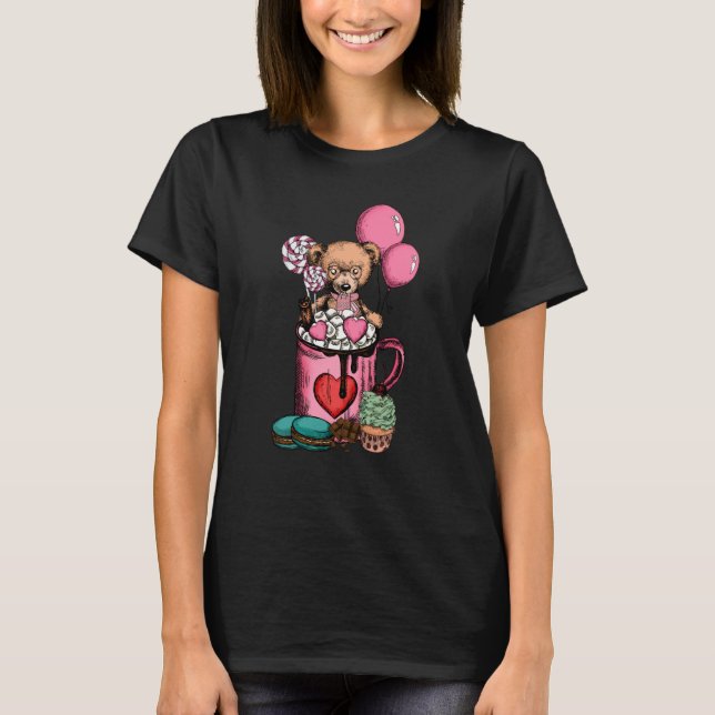 Bear Animal in Coffee Cup Mug Valentine V Day Cute T-Shirt (Front)