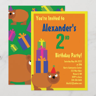 Bear Animal Kid's Birthday Party Invitations