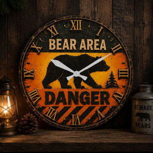 Bear Area Danger Camping & Hunting Gift Large Clock