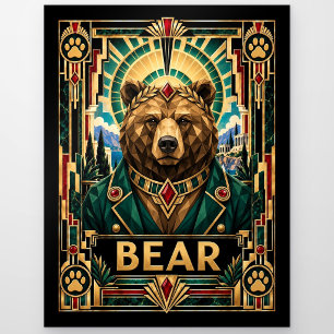 Bear, Art Deco Wildlife Postcard
