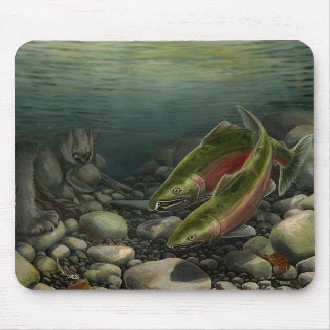 Bear Art Mousepad Fishing Painting Decor (Front)