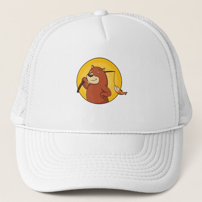 Bear as Angler with Fish Trucker Hat (Front)