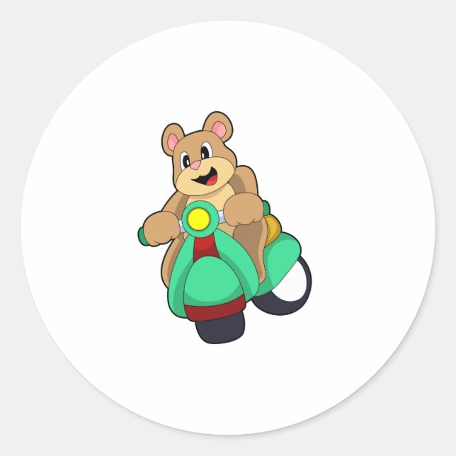 Bear as Biker with Scooter.PNG Classic Round Sticker (Front)