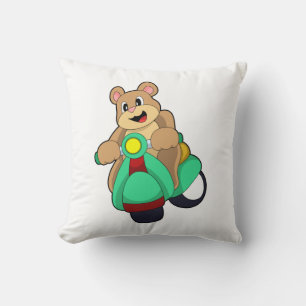 Bear as Biker with Scooter.PNG Throw Pillow