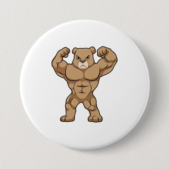 Bear as Bodybuilder with big Muscles 3 Inch Round Button (Front)