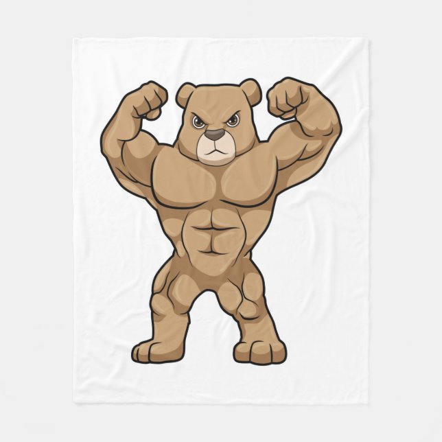 Bear as Bodybuilder with big Muscles Fleece Blanket (Front)