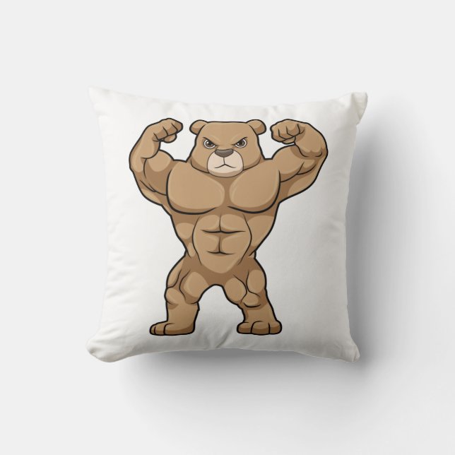 Bear as Bodybuilder with big Muscles Throw Pillow (Front)