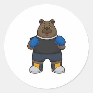 Bear as Boxer with Boxing gloves Classic Round Sticker
