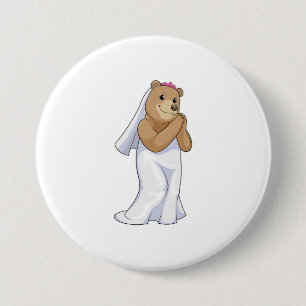 Bear as Bride with Veil 3 Inch Round Button