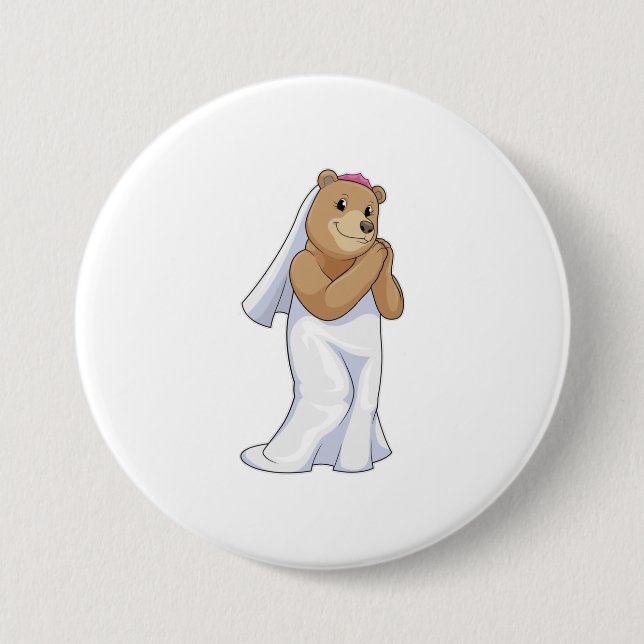 Bear as Bride with Veil 3 Inch Round Button (Front)