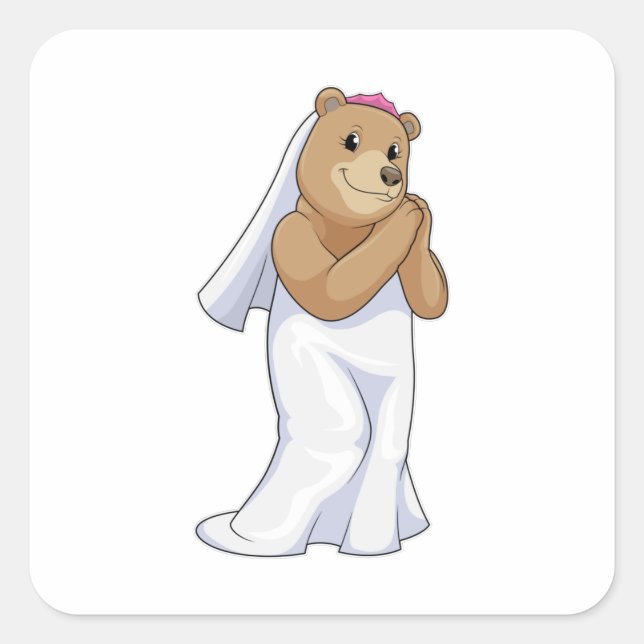 Bear as Bride with Veil Square Sticker (Front)