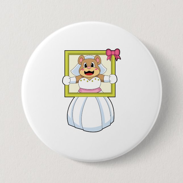 Bear as Bride with Wedding dress & Picture Frame.p 3 Inch Round Button (Front)