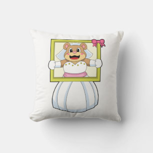 Bear as Bride with Wedding dress & Picture Frame.p Throw Pillow