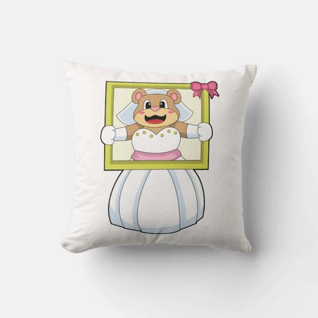 Bear as Bride with Wedding dress & Picture Frame.p Throw Pillow (Front)