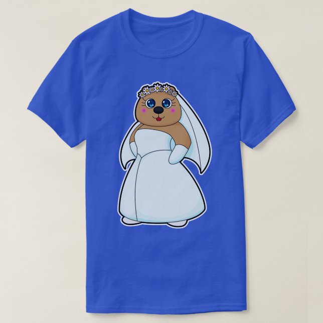 Bear as Bride with Wreath of Flowers T-Shirt (Design Front)