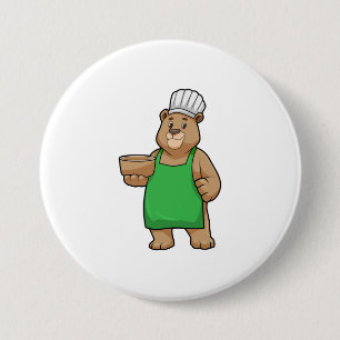 Bear as Cook with Cooking apron & Bowl 3 Inch Round Button