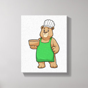 Bear as Cook with Cooking apron & Bowl Canvas Print