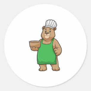 Bear as Cook with Cooking apron & Bowl Classic Round Sticker