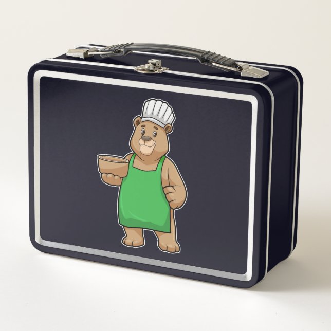 Bear as Cook with Cooking apron & Bowl Metal Lunch Box (Front)