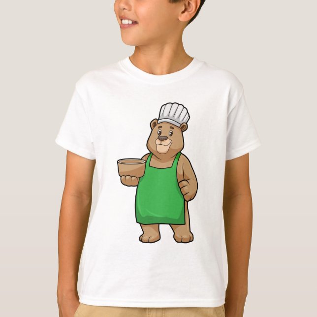Bear as Cook with Cooking apron & Bowl T-Shirt (Front)