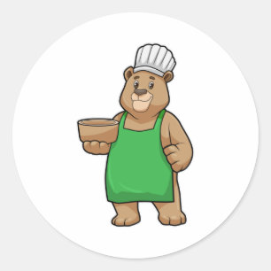 Bear as Cook with Cooking apron & Wooden bowl Classic Round Sticker