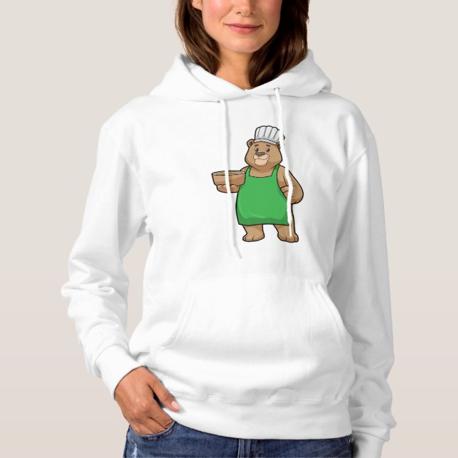Bear as Cook with Cooking apron & Wooden bowl Hoodie (Front)
