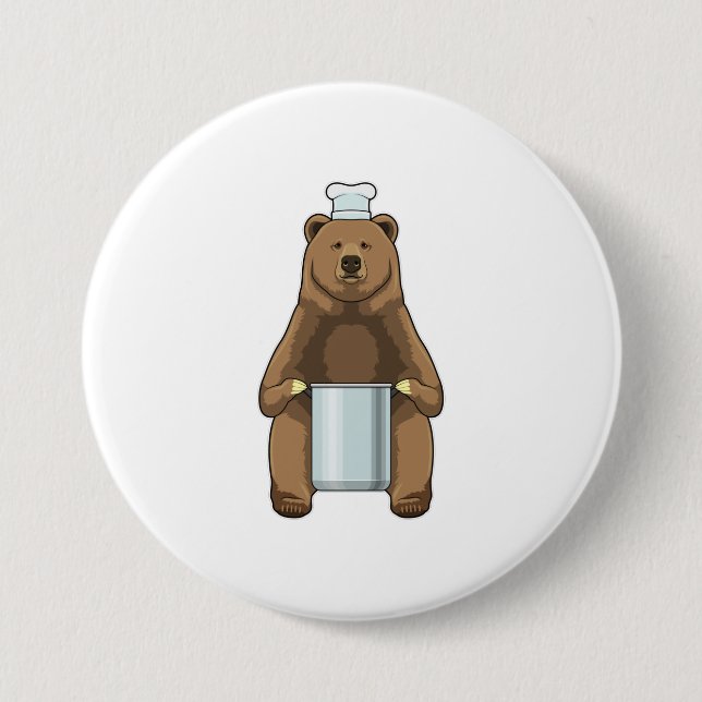 Bear as Cook with Cooking pot 3 Inch Round Button (Front)